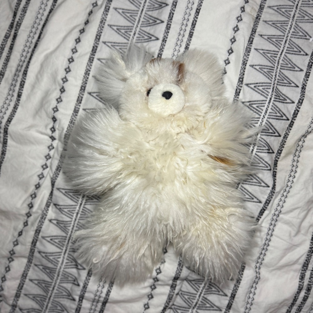 Handmade Real‎ Alpaca Fur Teddy Bear Plush 12" Artisanal Stuffed Animal Toy
